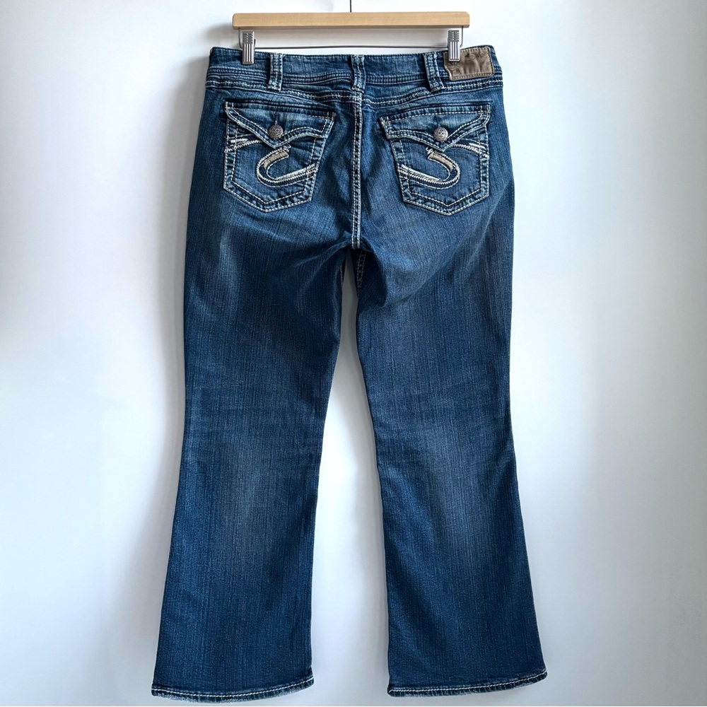 Silver Jeans Suki Surplus Bootcut Flap Back Pockets Blue Denim Jeans Size 14